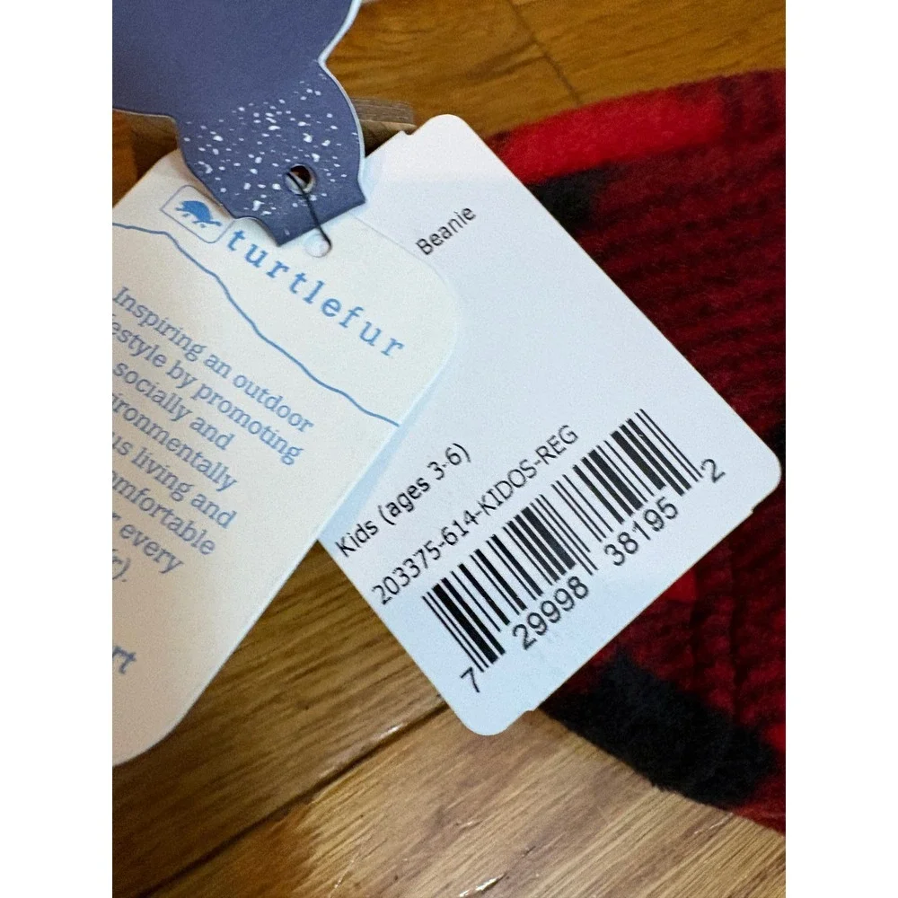 Turtle Fur Kids Playful Print Fleece Beanie Lumberjack Red Black Buffalo Check‎